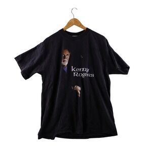 Vintage Kenny Rogers Black Graphic T‎ Shirt Men Large M&O Knits Heavyweight Y2K